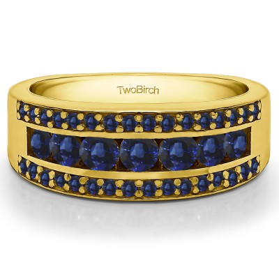 1.06 Carat Sapphire Three Row Channel and Prong Set Anniversary Ring  in Yellow Gold