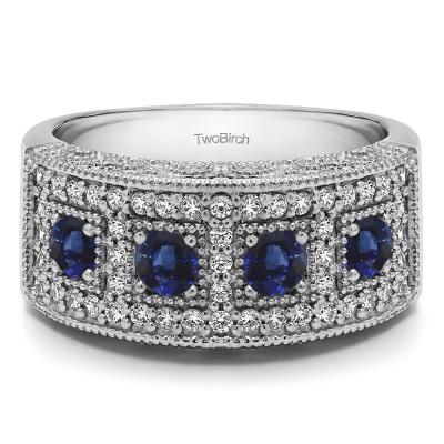 1.01 Carat Sapphire and Diamond Vintage Pave Set Anniversary Ring