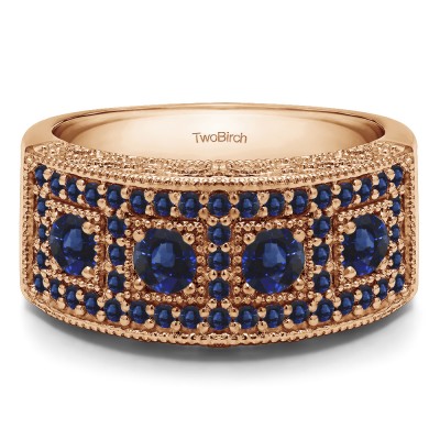 1.01 Carat Sapphire Vintage Pave Set Anniversary Ring in Rose Gold