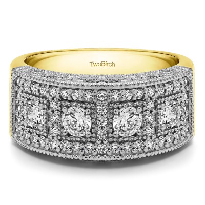 1.01 Carat Vintage Pave Set Anniversary Ring in Two Tone Gold