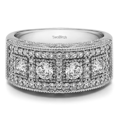 1.01 Carat Vintage Pave Set Anniversary Ring With Cubic Zirconia Mounted in Sterling Silver.(Size 8)