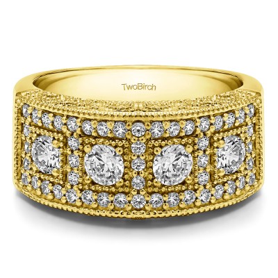 1.01 Carat Vintage Pave Set Anniversary Ring in Yellow Gold
