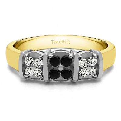 0.31 Carat Black and White Illusion Three Stone Wedding Ring in Two Tone Gold