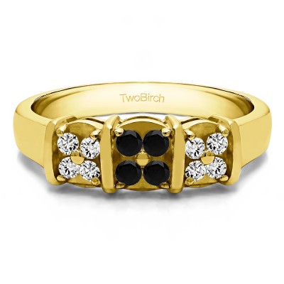 0.31 Carat Black and White Illusion Three Stone Wedding Ring in Yellow Gold
