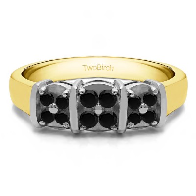 0.31 Carat Black Illusion Three Stone Wedding Ring in Two Tone Gold
