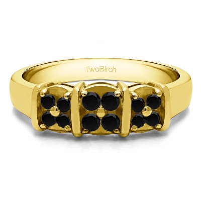 0.31 Carat Black Illusion Three Stone Wedding Ring in Yellow Gold