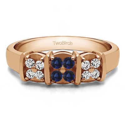 0.31 Carat Sapphire and Diamond Illusion Three Stone Wedding Ring in Rose Gold