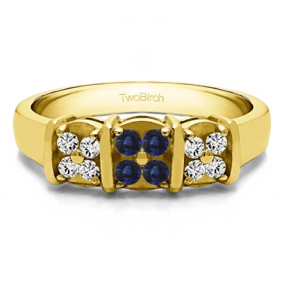 0.31 Carat Sapphire and Diamond Illusion Three Stone Wedding Ring in Yellow Gold