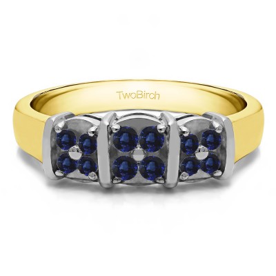 0.31 Carat Sapphire Illusion Three Stone Wedding Ring in Two Tone Gold
