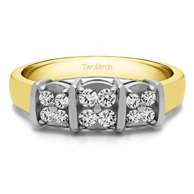 0.31 Carat Illusion Three Stone Wedding Ring in Two Tone Gold