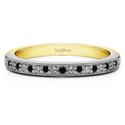 0.26 Carat Black and White Seventeen Stone Millgrained Pave Set Wedding Ring  in Two Tone Gold