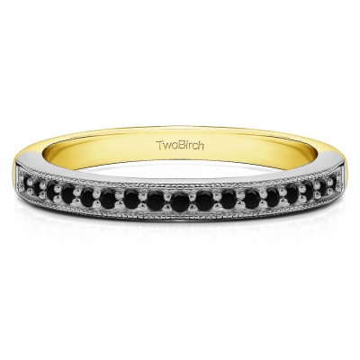 0.26 Carat Black Seventeen Stone Millgrained Pave Set Wedding Ring  in Two Tone Gold