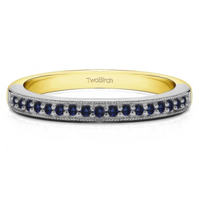 0.26 Carat Sapphire Seventeen Stone Millgrained Pave Set Wedding Ring  in Two Tone Gold