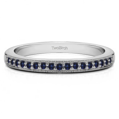 0.26 Carat Sapphire Seventeen Stone Millgrained Pave Set Wedding Ring