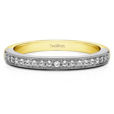 0.26 Carat Seventeen Stone Millgrained Pave Set Wedding Ring  in Two Tone Gold