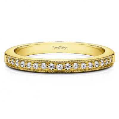 0.26 Carat Seventeen Stone Millgrained Pave Set Wedding Ring  in Yellow Gold