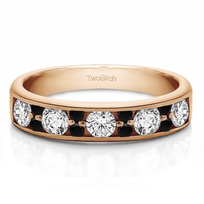 0.76 Carat Black and White Alternating Large and Small Round Stone Wedding Ring  in Rose Gold