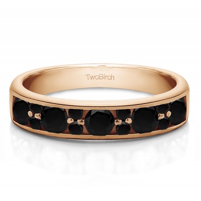 0.76 Carat Black Alternating Large and Small Round Stone Wedding Ring  in Rose Gold