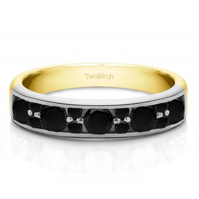0.76 Carat Black Alternating Large and Small Round Stone Wedding Ring  in Two Tone Gold