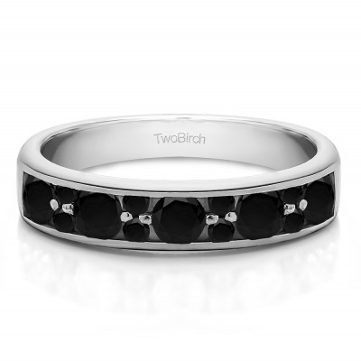 0.76 Carat Black Alternating Large and Small Round Stone Wedding Ring