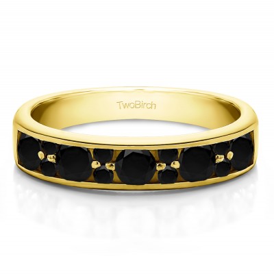 0.76 Carat Black Alternating Large and Small Round Stone Wedding Ring  in Yellow Gold
