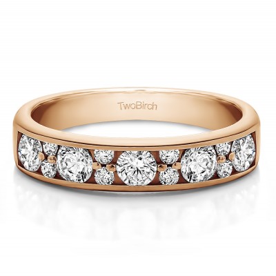 0.76 Carat Alternating Large and Small Round Stone Wedding Ring  in Rose Gold