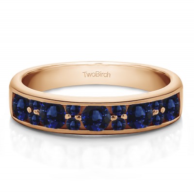 0.76 Carat Sapphire Alternating Large and Small Round Stone Wedding Ring  in Rose Gold