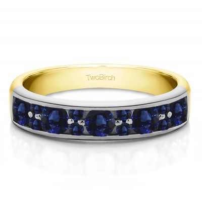 0.76 Carat Sapphire Alternating Large and Small Round Stone Wedding Ring  in Two Tone Gold