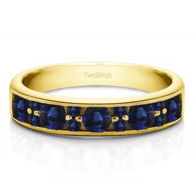 0.76 Carat Sapphire Alternating Large and Small Round Stone Wedding Ring  in Yellow Gold