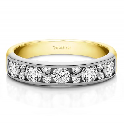 0.76 Carat Alternating Large and Small Round Stone Wedding Ring  in Two Tone Gold