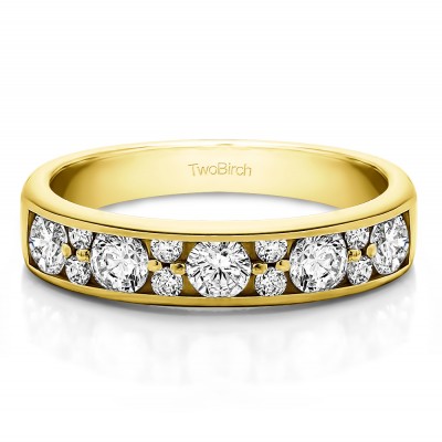 0.76 Carat Alternating Large and Small Round Stone Wedding Ring  in Yellow Gold