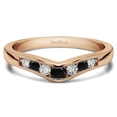 0.23 Ct. Black and White Graduated Seven Stone Contour Wedding Ring in Rose Gold