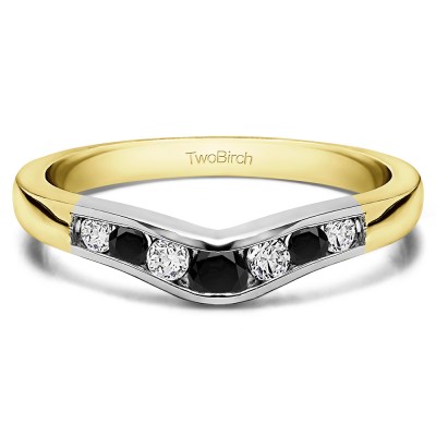 0.23 Ct. Black and White Graduated Seven Stone Contour Wedding Ring in Two Tone Gold