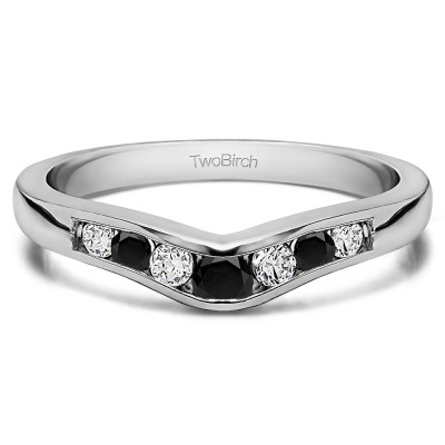 0.23 Ct. Black and White Graduated Seven Stone Contour Wedding Ring