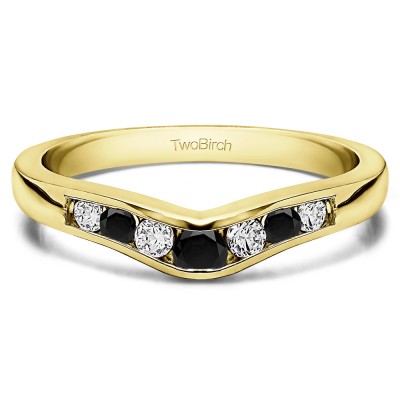 0.23 Ct. Black and White Graduated Seven Stone Contour Wedding Ring in Yellow Gold