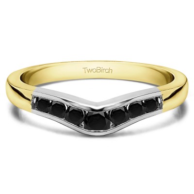 0.23 Ct. Black Graduated Seven Stone Contour Wedding Ring in Two Tone Gold