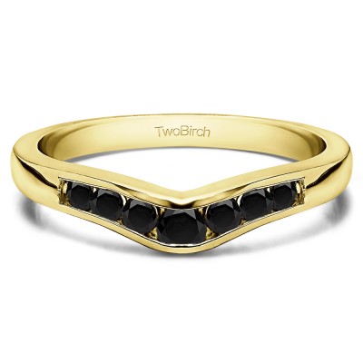 0.23 Ct. Black Graduated Seven Stone Contour Wedding Ring in Yellow Gold