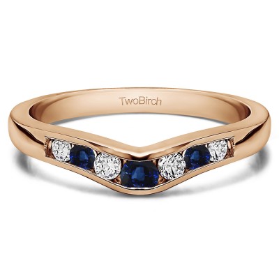 0.23 Ct. Sapphire and Diamond Graduated Seven Stone Contour Wedding Ring in Rose Gold