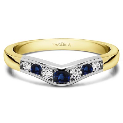 0.23 Ct. Sapphire and Diamond Graduated Seven Stone Contour Wedding Ring in Two Tone Gold