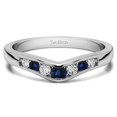 0.23 Ct. Sapphire and Diamond Graduated Seven Stone Contour Wedding Ring