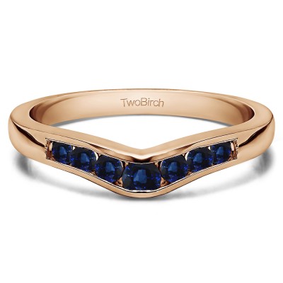 0.23 Ct. Sapphire Graduated Seven Stone Contour Wedding Ring in Rose Gold