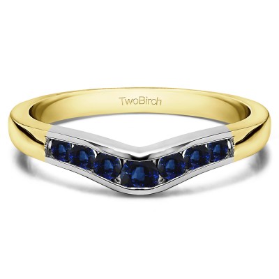 0.23 Ct. Sapphire Graduated Seven Stone Contour Wedding Ring in Two Tone Gold