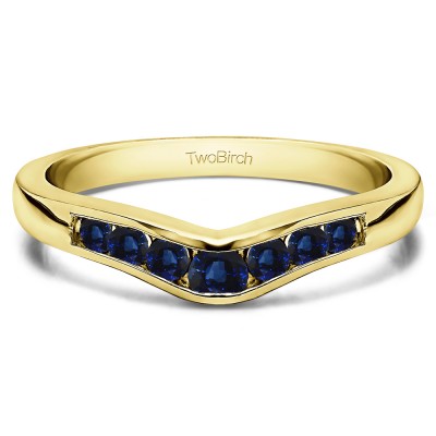 0.23 Ct. Sapphire Graduated Seven Stone Contour Wedding Ring in Yellow Gold