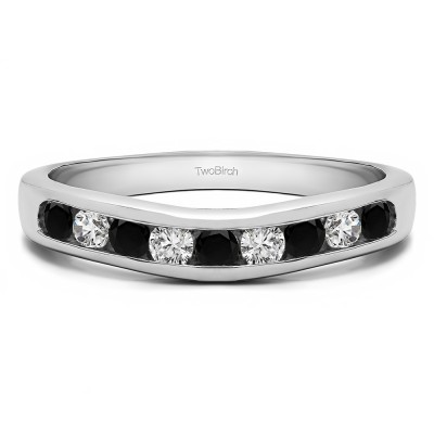 0.5 Ct. Black and White Nine Stone Round Channel Set Contour Curved Band
