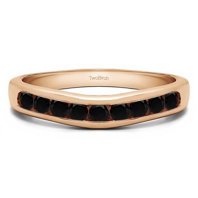 0.25 Ct. Black Nine Stone Round Channel Set Contour Curved Band in Rose Gold