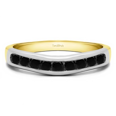 0.25 Ct. Black Nine Stone Round Channel Set Contour Curved Band in Two Tone Gold