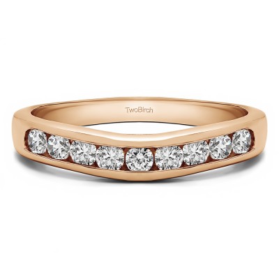 0.25 Ct. Nine Stone Round Channel Set Contour Curved Band in Rose Gold