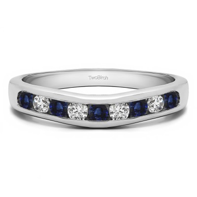 0.5 Ct. Sapphire and Diamond Nine Stone Round Channel Set Contour Curved Band