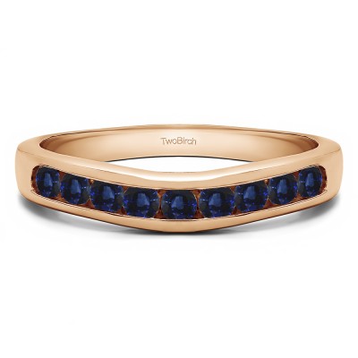 0.5 Ct. Sapphire Nine Stone Round Channel Set Contour Curved Band in Rose Gold