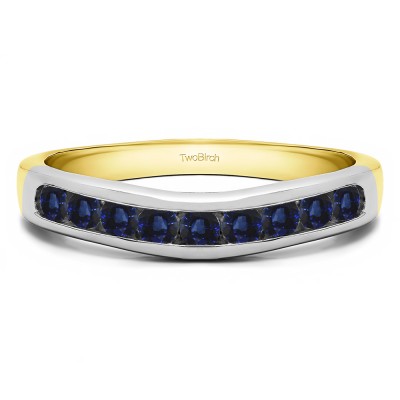 0.5 Ct. Sapphire Nine Stone Round Channel Set Contour Curved Band in Two Tone Gold